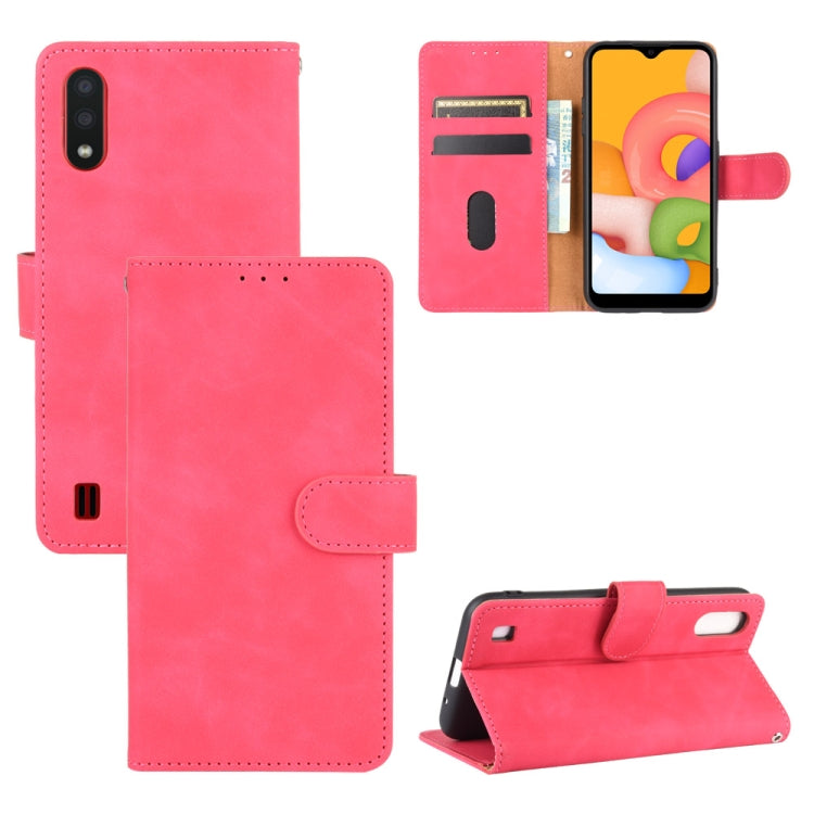 For Samsung Galaxy A01 (Global Version) Solid Color Skin Feel Magnetic Buckle Horizontal Flip Calf Texture PU Leather Case with Holder & Card Slots & Wallet