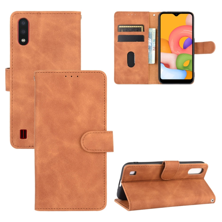 For Samsung Galaxy A01 (Global Version) Solid Color Skin Feel Magnetic Buckle Horizontal Flip Calf Texture PU Leather Case with Holder & Card Slots & Wallet
