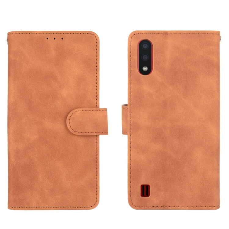 For Samsung Galaxy A01 (Global Version) Solid Color Skin Feel Magnetic Buckle Horizontal Flip Calf Texture PU Leather Case with Holder & Card Slots & Wallet