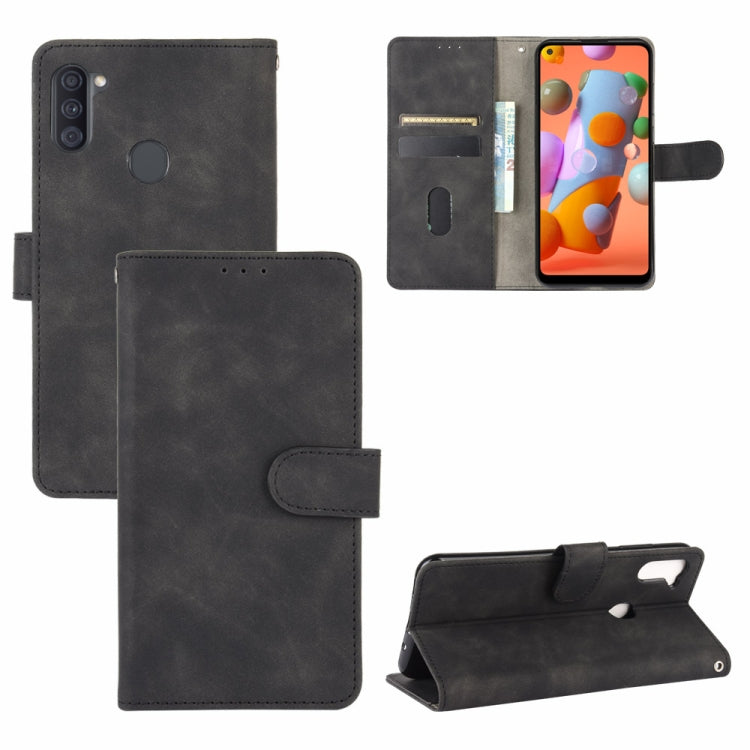 For Samsung Galaxy A11 (Eurasian Version) Solid Color Skin Feel Magnetic Buckle Horizontal Flip Calf Texture PU Leather Case with Holder & Card Slots & Wallet