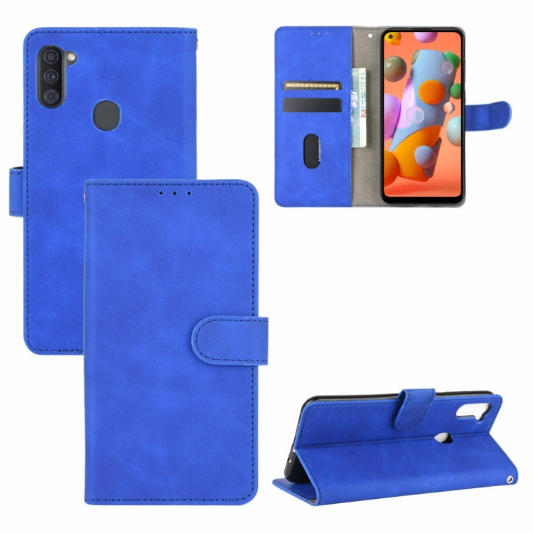 For Samsung Galaxy A11 (Eurasian Version) Solid Color Skin Feel Magnetic Buckle Horizontal Flip Calf Texture PU Leather Case with Holder & Card Slots & Wallet
