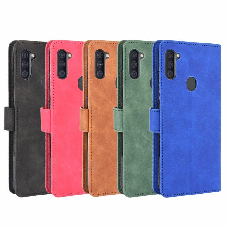 For Samsung Galaxy A11 (Eurasian Version) Solid Color Skin Feel Magnetic Buckle Horizontal Flip Calf Texture PU Leather Case with Holder & Card Slots & Wallet