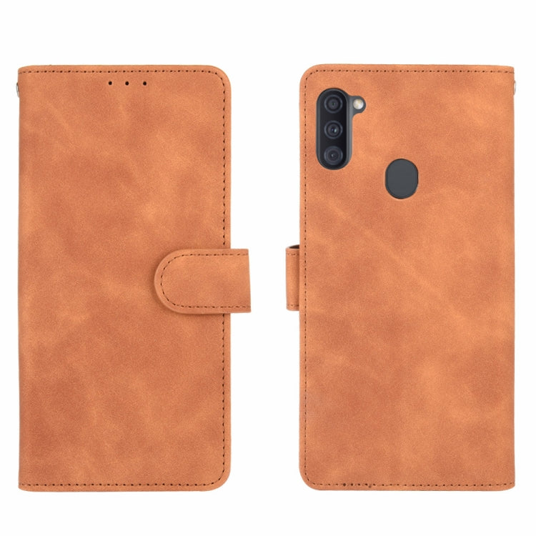 For Samsung Galaxy A11 (Eurasian Version) Solid Color Skin Feel Magnetic Buckle Horizontal Flip Calf Texture PU Leather Case with Holder & Card Slots & Wallet