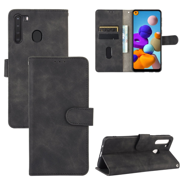 For Samsung Galaxy A21 (Eurasian Version) Solid Color Skin Feel Magnetic Buckle Horizontal Flip Calf Texture PU Leather Case with Holder & Card Slots & Wallet