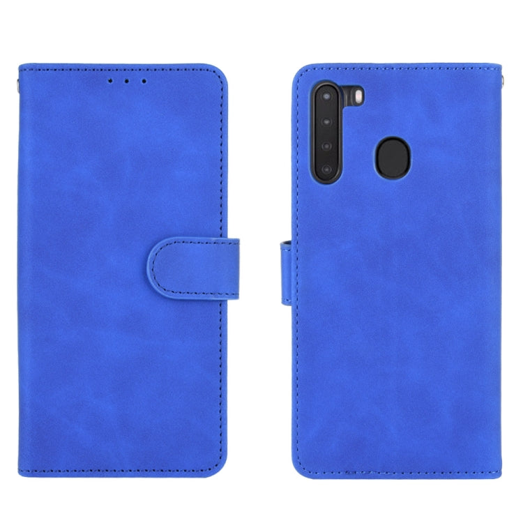 For Samsung Galaxy A21 (Eurasian Version) Solid Color Skin Feel Magnetic Buckle Horizontal Flip Calf Texture PU Leather Case with Holder & Card Slots & Wallet