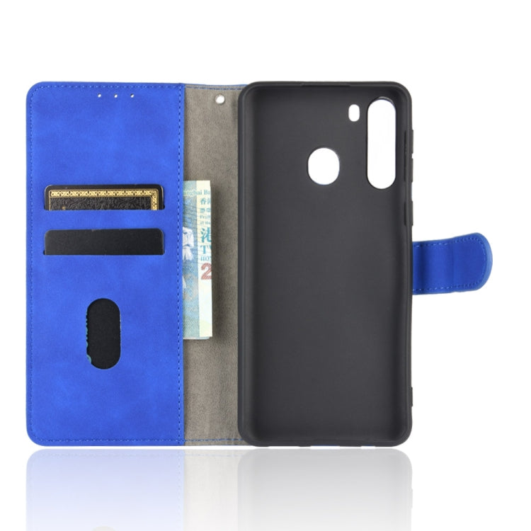 For Samsung Galaxy A21 (Eurasian Version) Solid Color Skin Feel Magnetic Buckle Horizontal Flip Calf Texture PU Leather Case with Holder & Card Slots & Wallet