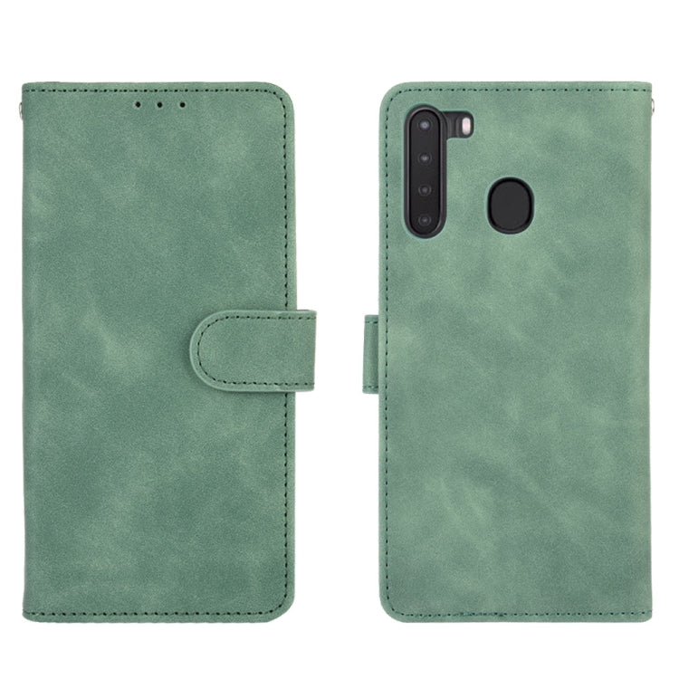 For Samsung Galaxy A21 (Eurasian Version) Solid Color Skin Feel Magnetic Buckle Horizontal Flip Calf Texture PU Leather Case with Holder & Card Slots & Wallet