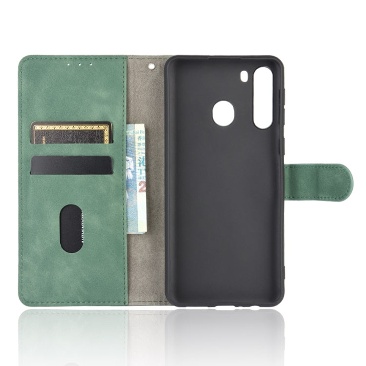 For Samsung Galaxy A21 (Eurasian Version) Solid Color Skin Feel Magnetic Buckle Horizontal Flip Calf Texture PU Leather Case with Holder & Card Slots & Wallet