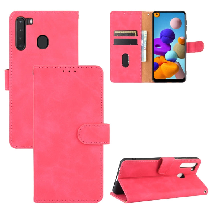 For Samsung Galaxy A21 (Eurasian Version) Solid Color Skin Feel Magnetic Buckle Horizontal Flip Calf Texture PU Leather Case with Holder & Card Slots & Wallet