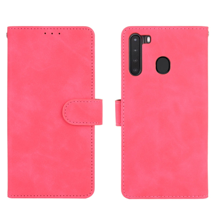 For Samsung Galaxy A21 (Eurasian Version) Solid Color Skin Feel Magnetic Buckle Horizontal Flip Calf Texture PU Leather Case with Holder & Card Slots & Wallet