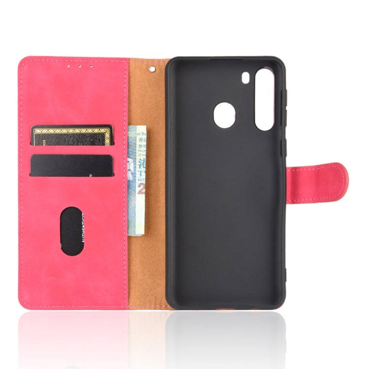 For Samsung Galaxy A21 (Eurasian Version) Solid Color Skin Feel Magnetic Buckle Horizontal Flip Calf Texture PU Leather Case with Holder & Card Slots & Wallet
