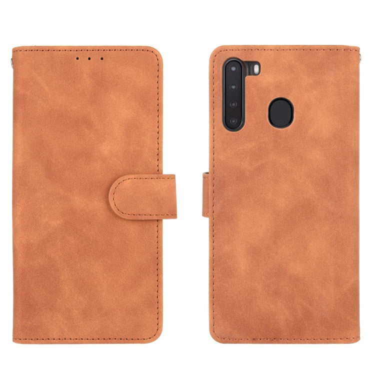 For Samsung Galaxy A21 (Eurasian Version) Solid Color Skin Feel Magnetic Buckle Horizontal Flip Calf Texture PU Leather Case with Holder & Card Slots & Wallet