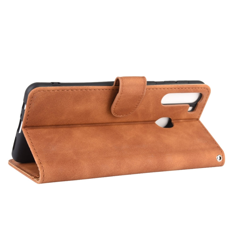 For Samsung Galaxy A21 (Eurasian Version) Solid Color Skin Feel Magnetic Buckle Horizontal Flip Calf Texture PU Leather Case with Holder & Card Slots & Wallet