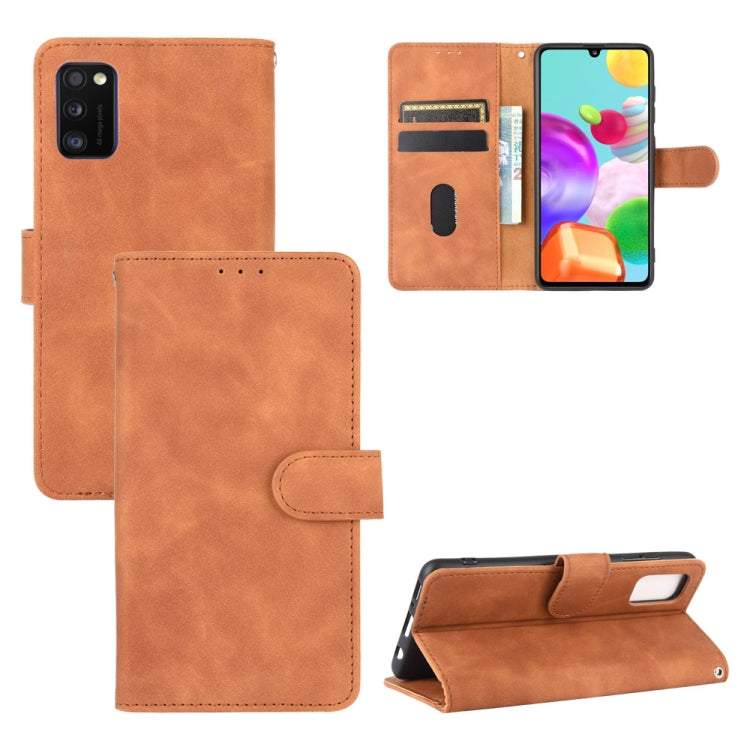 For Samsung Galaxy A41 (Eurasian Version) Solid Color Skin Feel Magnetic Buckle Horizontal Flip Calf Texture PU Leather Case with Holder & Card Slots & Wallet