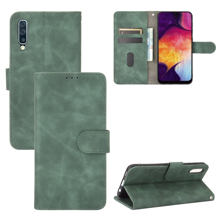 For Samsung Galaxy A50 Solid Color Skin Feel Magnetic Buckle Horizontal Flip Calf Texture PU Leather Case with Holder & Card Slots & Wallet