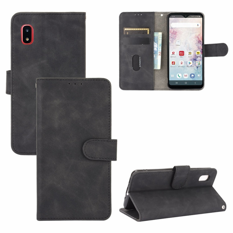 For Samsung Galaxy A20 (Japanese Version) Solid Color Skin Feel Magnetic Buckle Horizontal Flip Calf Texture PU Leather Case with Holder & Card Slots & Wallet