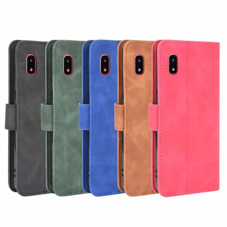 For Samsung Galaxy A20 (Japanese Version) Solid Color Skin Feel Magnetic Buckle Horizontal Flip Calf Texture PU Leather Case with Holder & Card Slots & Wallet