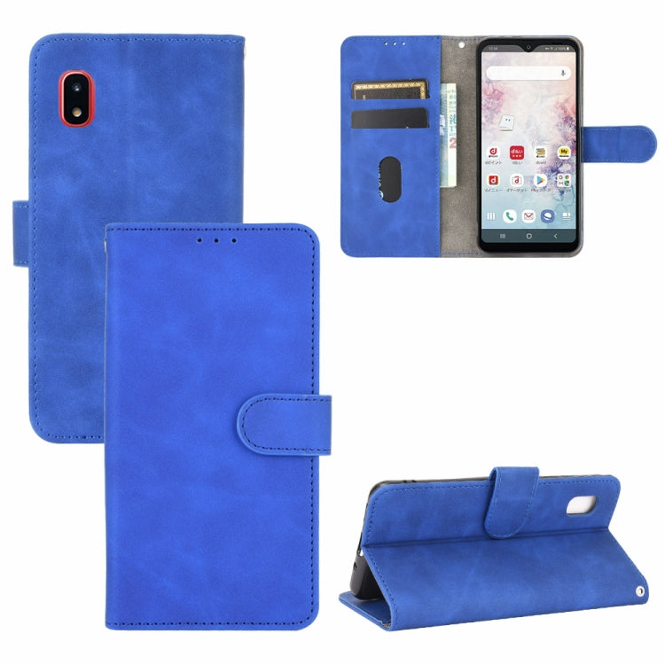 For Samsung Galaxy A20 (Japanese Version) Solid Color Skin Feel Magnetic Buckle Horizontal Flip Calf Texture PU Leather Case with Holder & Card Slots & Wallet