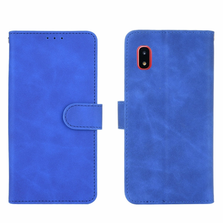 For Samsung Galaxy A20 (Japanese Version) Solid Color Skin Feel Magnetic Buckle Horizontal Flip Calf Texture PU Leather Case with Holder & Card Slots & Wallet