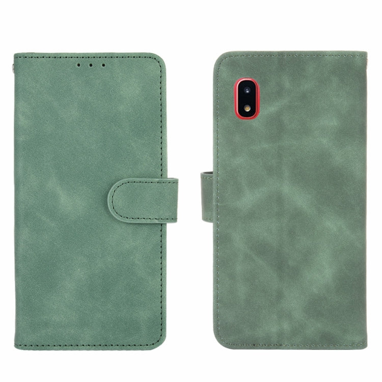 For Samsung Galaxy A20 (Japanese Version) Solid Color Skin Feel Magnetic Buckle Horizontal Flip Calf Texture PU Leather Case with Holder & Card Slots & Wallet