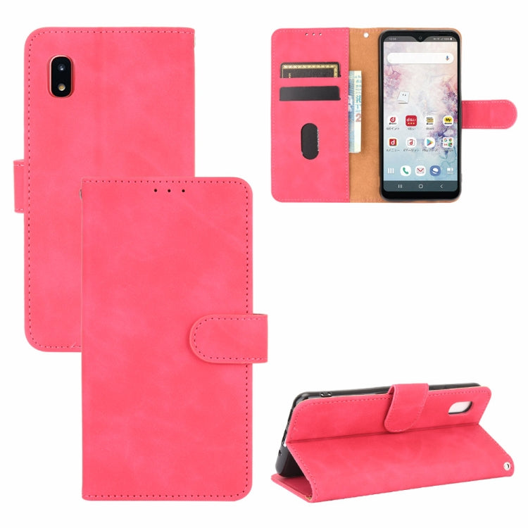 For Samsung Galaxy A20 (Japanese Version) Solid Color Skin Feel Magnetic Buckle Horizontal Flip Calf Texture PU Leather Case with Holder & Card Slots & Wallet