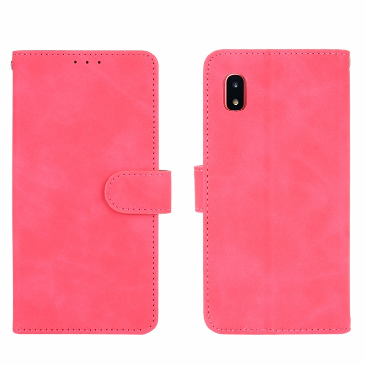 For Samsung Galaxy A20 (Japanese Version) Solid Color Skin Feel Magnetic Buckle Horizontal Flip Calf Texture PU Leather Case with Holder & Card Slots & Wallet