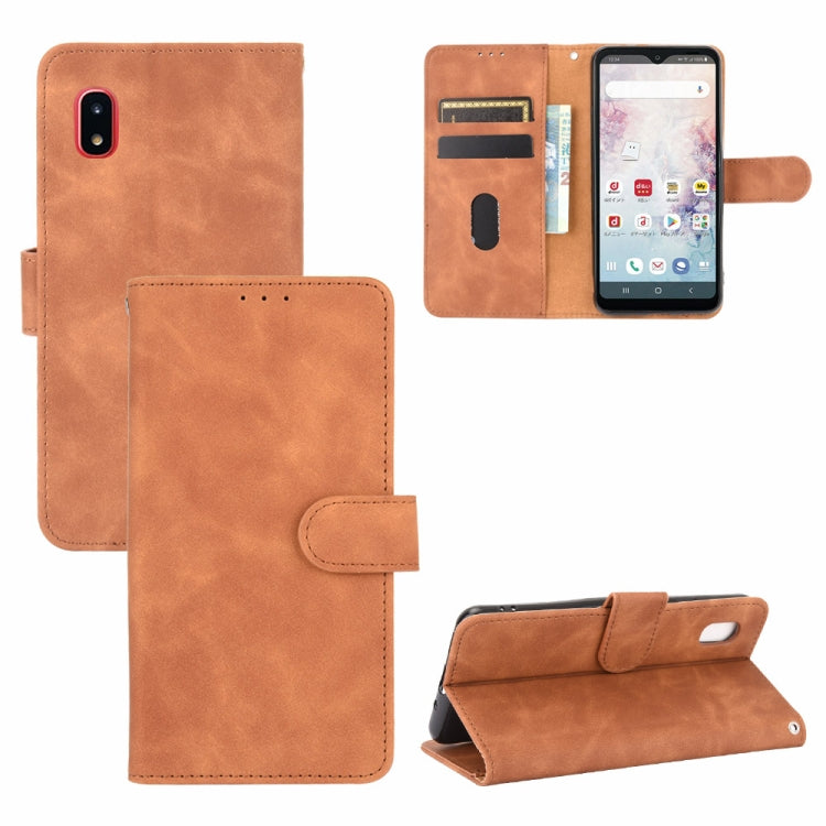 For Samsung Galaxy A20 (Japanese Version) Solid Color Skin Feel Magnetic Buckle Horizontal Flip Calf Texture PU Leather Case with Holder & Card Slots & Wallet