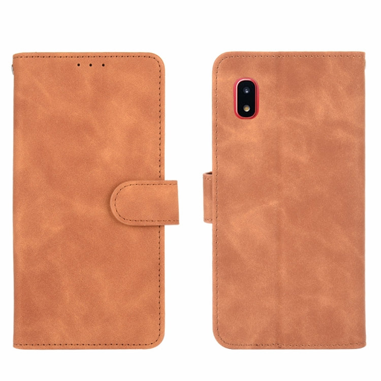 For Samsung Galaxy A20 (Japanese Version) Solid Color Skin Feel Magnetic Buckle Horizontal Flip Calf Texture PU Leather Case with Holder & Card Slots & Wallet