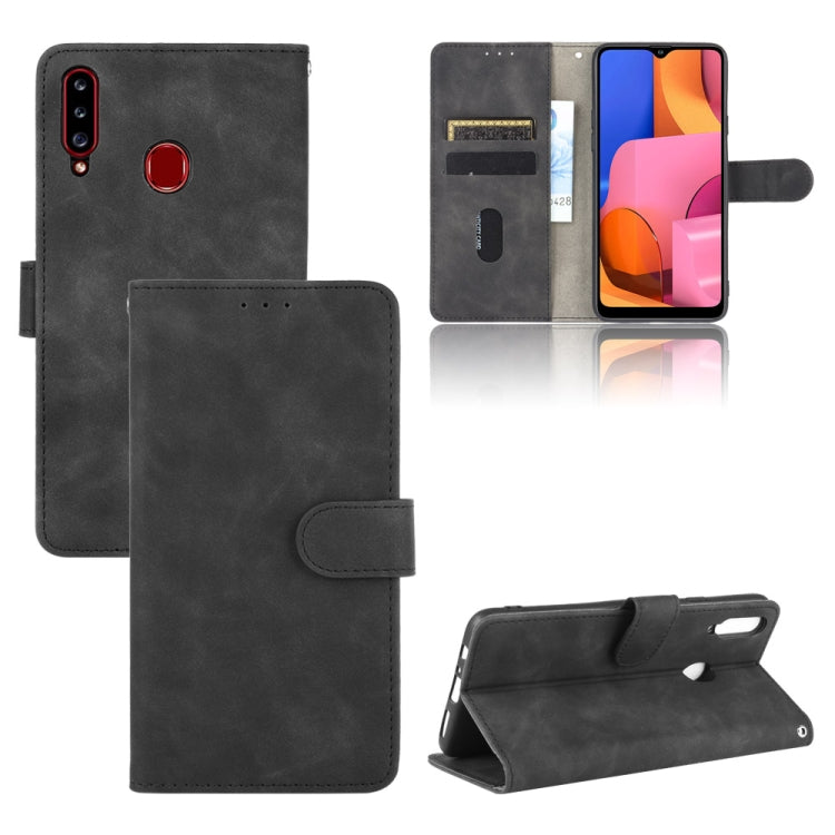 For Samsung Galaxy A20s Solid Color Skin Feel Magnetic Buckle Horizontal Flip Calf Texture PU Leather Case with Holder & Card Slots & Wallet