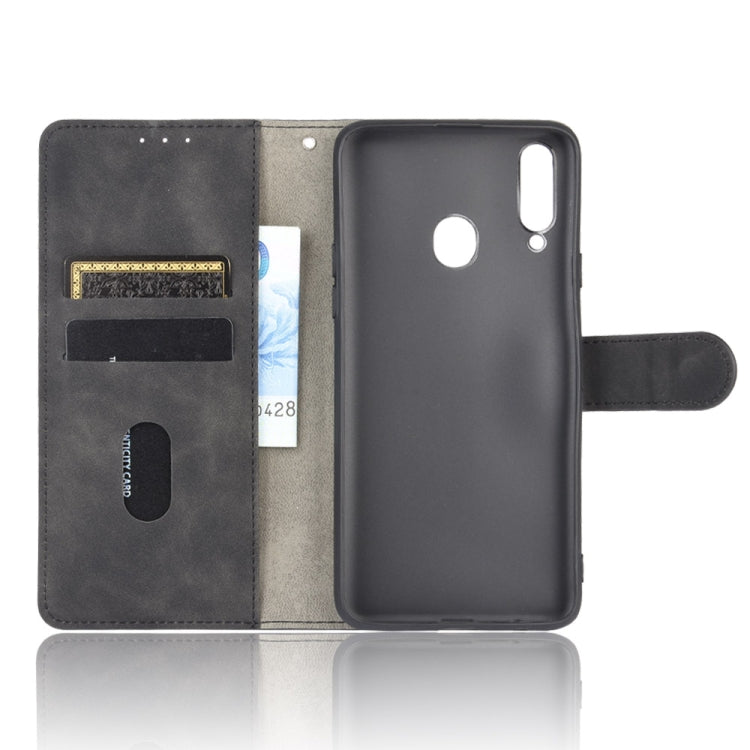 For Samsung Galaxy A20s Solid Color Skin Feel Magnetic Buckle Horizontal Flip Calf Texture PU Leather Case with Holder & Card Slots & Wallet