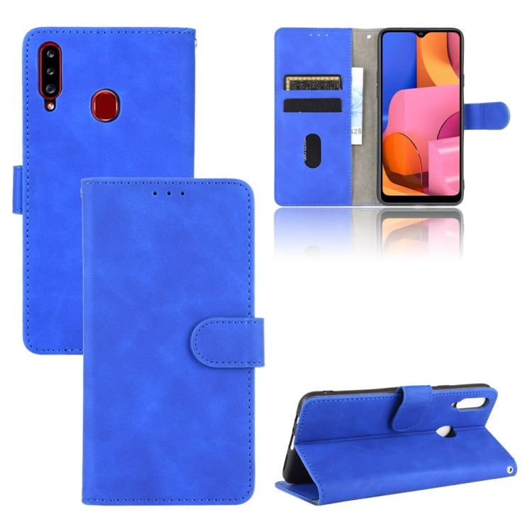 For Samsung Galaxy A20s Solid Color Skin Feel Magnetic Buckle Horizontal Flip Calf Texture PU Leather Case with Holder & Card Slots & Wallet