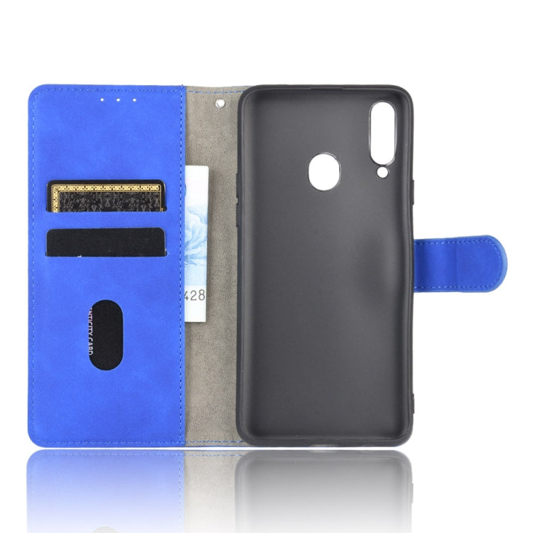 For Samsung Galaxy A20s Solid Color Skin Feel Magnetic Buckle Horizontal Flip Calf Texture PU Leather Case with Holder & Card Slots & Wallet