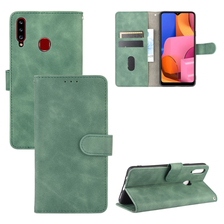 For Samsung Galaxy A20s Solid Color Skin Feel Magnetic Buckle Horizontal Flip Calf Texture PU Leather Case with Holder & Card Slots & Wallet