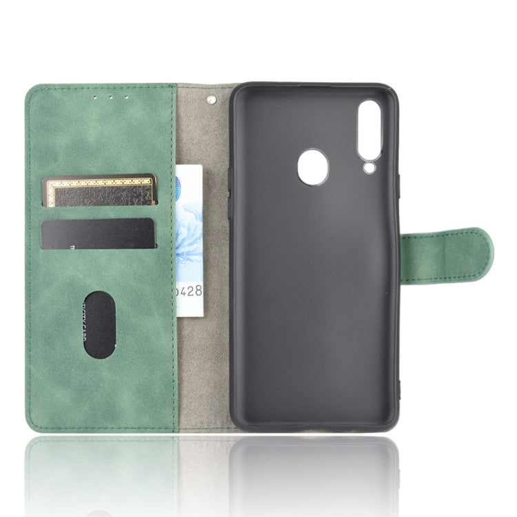 For Samsung Galaxy A20s Solid Color Skin Feel Magnetic Buckle Horizontal Flip Calf Texture PU Leather Case with Holder & Card Slots & Wallet