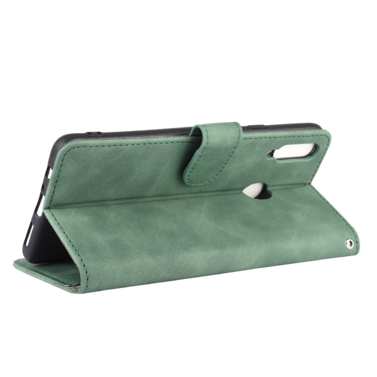 For Samsung Galaxy A20s Solid Color Skin Feel Magnetic Buckle Horizontal Flip Calf Texture PU Leather Case with Holder & Card Slots & Wallet