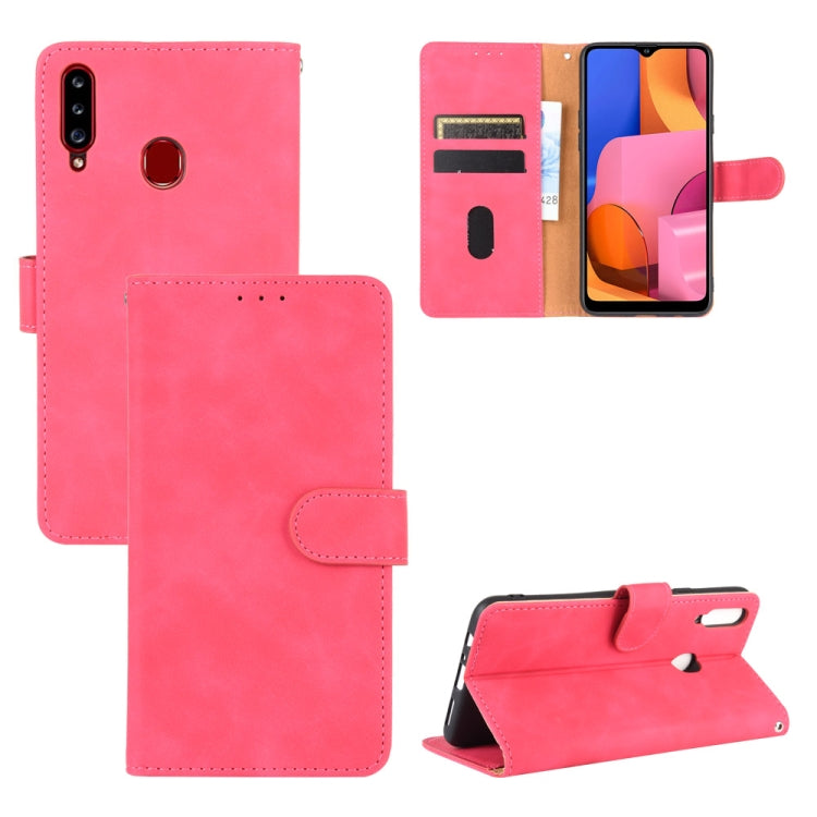 For Samsung Galaxy A20s Solid Color Skin Feel Magnetic Buckle Horizontal Flip Calf Texture PU Leather Case with Holder & Card Slots & Wallet