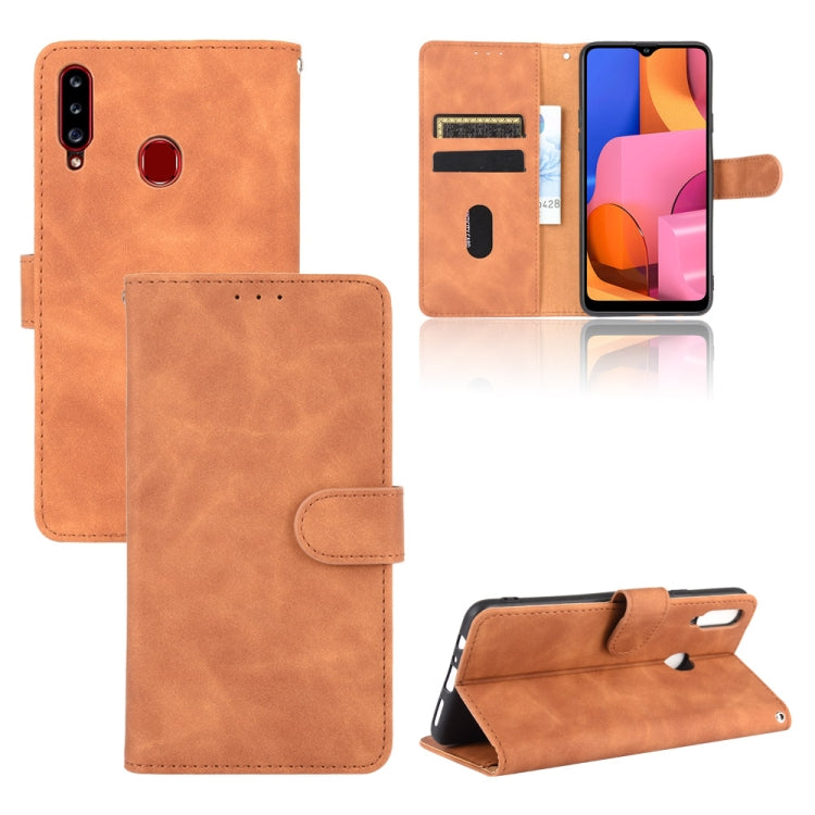 For Samsung Galaxy A20s Solid Color Skin Feel Magnetic Buckle Horizontal Flip Calf Texture PU Leather Case with Holder & Card Slots & Wallet
