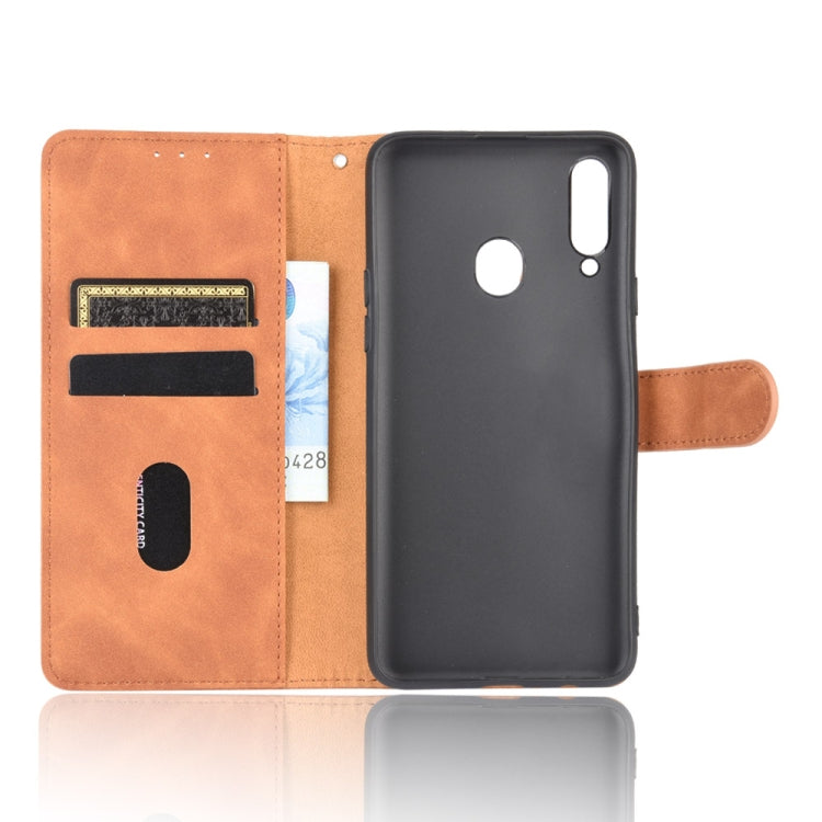 For Samsung Galaxy A20s Solid Color Skin Feel Magnetic Buckle Horizontal Flip Calf Texture PU Leather Case with Holder & Card Slots & Wallet