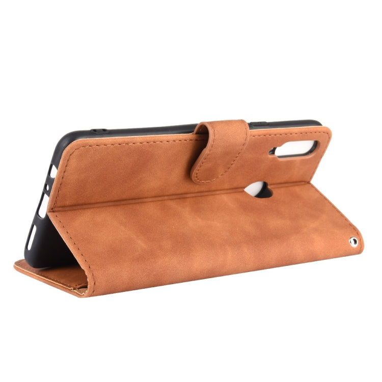 For Samsung Galaxy A20s Solid Color Skin Feel Magnetic Buckle Horizontal Flip Calf Texture PU Leather Case with Holder & Card Slots & Wallet