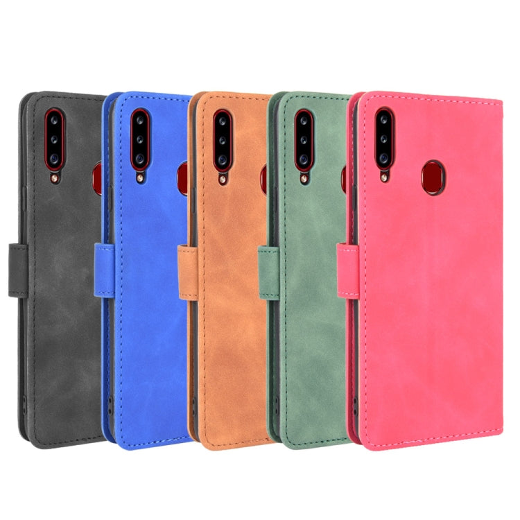 For Samsung Galaxy A20s Solid Color Skin Feel Magnetic Buckle Horizontal Flip Calf Texture PU Leather Case with Holder & Card Slots & Wallet