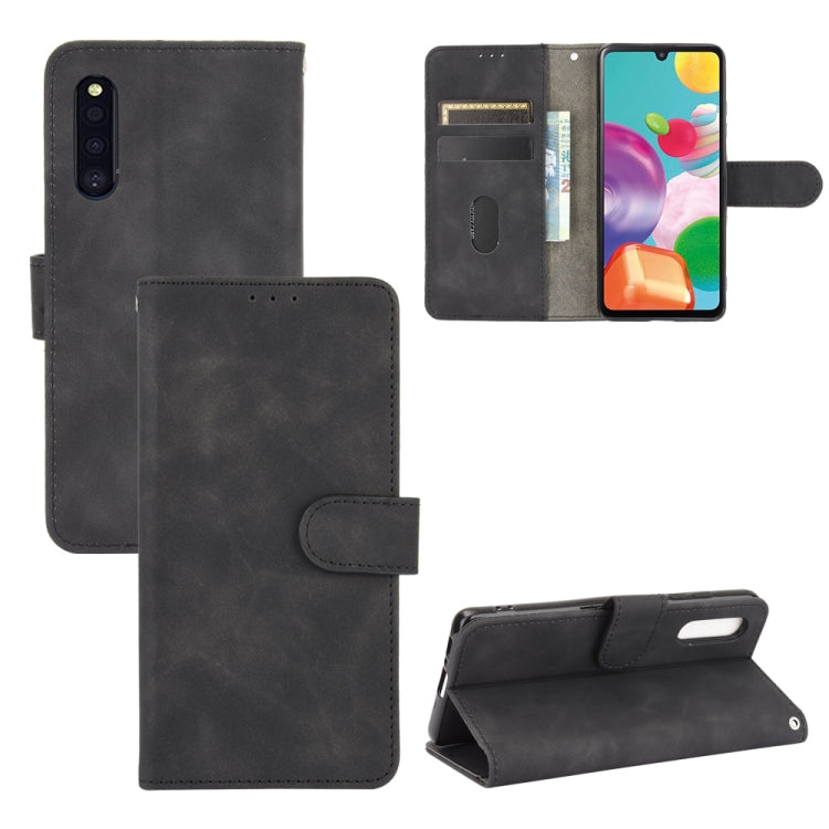 For Samsung Galaxy A41 (Japanese Version) Solid Color Skin Feel Magnetic Buckle Horizontal Flip Calf Texture PU Leather Case with Holder & Card Slots & Wallet