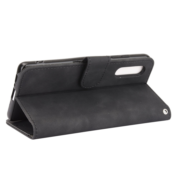 For Samsung Galaxy A41 (Japanese Version) Solid Color Skin Feel Magnetic Buckle Horizontal Flip Calf Texture PU Leather Case with Holder & Card Slots & Wallet