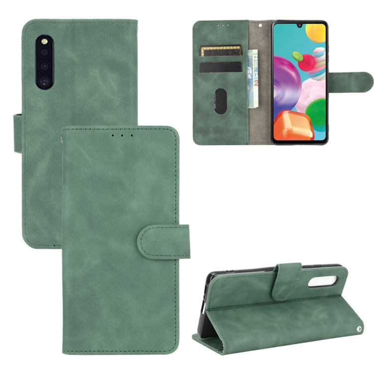For Samsung Galaxy A41 (Japanese Version) Solid Color Skin Feel Magnetic Buckle Horizontal Flip Calf Texture PU Leather Case with Holder & Card Slots & Wallet