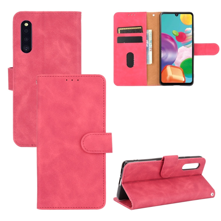 For Samsung Galaxy A41 (Japanese Version) Solid Color Skin Feel Magnetic Buckle Horizontal Flip Calf Texture PU Leather Case with Holder & Card Slots & Wallet