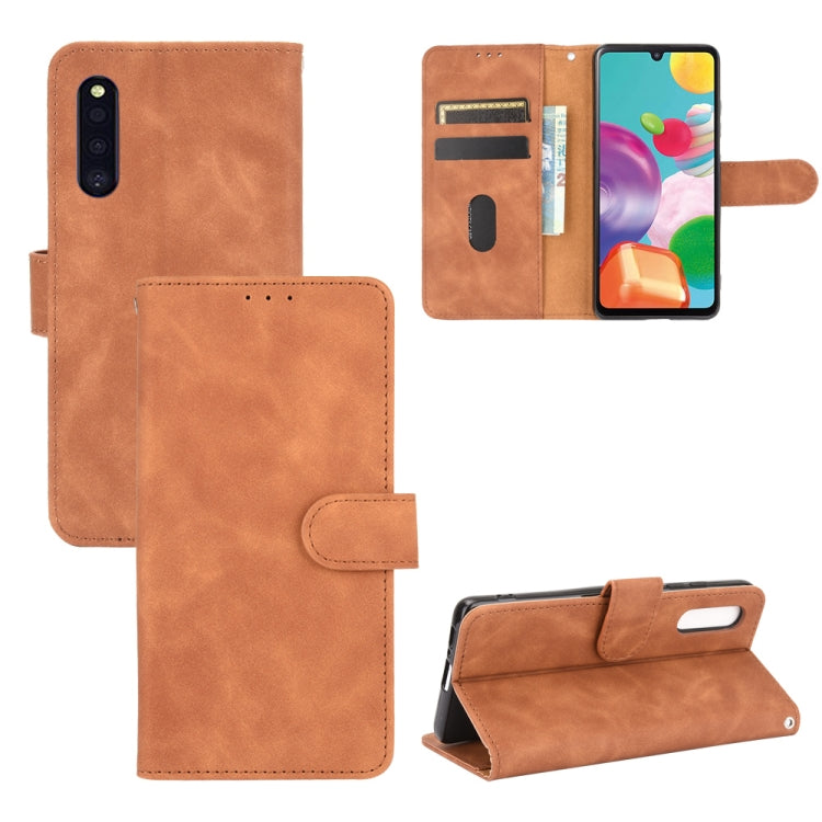 For Samsung Galaxy A41 (Japanese Version) Solid Color Skin Feel Magnetic Buckle Horizontal Flip Calf Texture PU Leather Case with Holder & Card Slots & Wallet