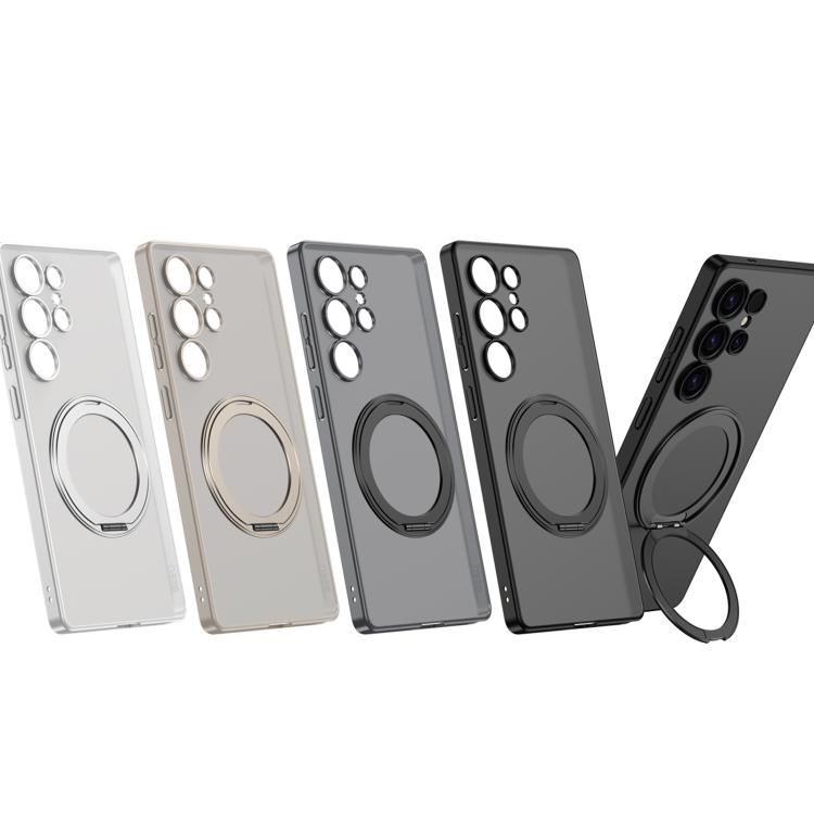 For Samsung Galaxy S23 Ultra 5G Frosted Skin-feel Magnetic Rotating Holder Phone Case, Not Included Pen
