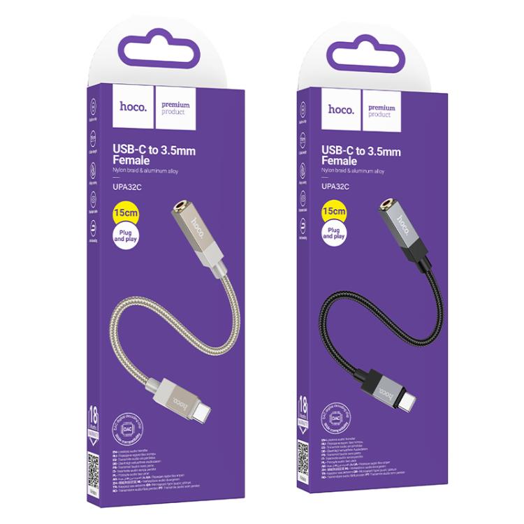hoco UPA32C USB-C / Type-C to 3.5mm Female Clever Digital Audio Converter, Length:15cm