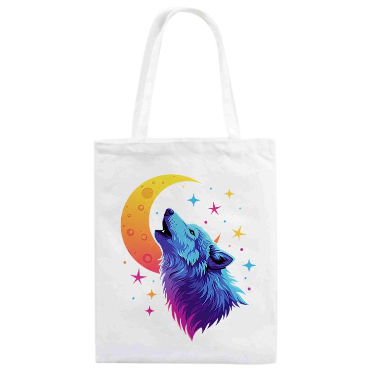 Moon Wolf Printed Canvas Handbag Digital Print On Your Demand, Size:25x20cm