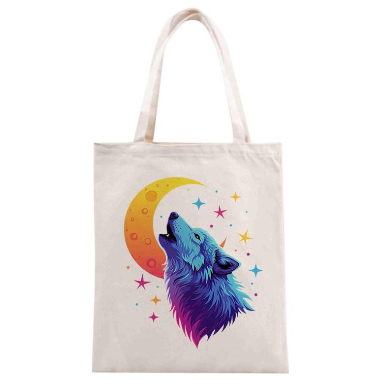 Moon Wolf Printed Canvas Handbag Digital Print On Your Demand, Size:30x25cm