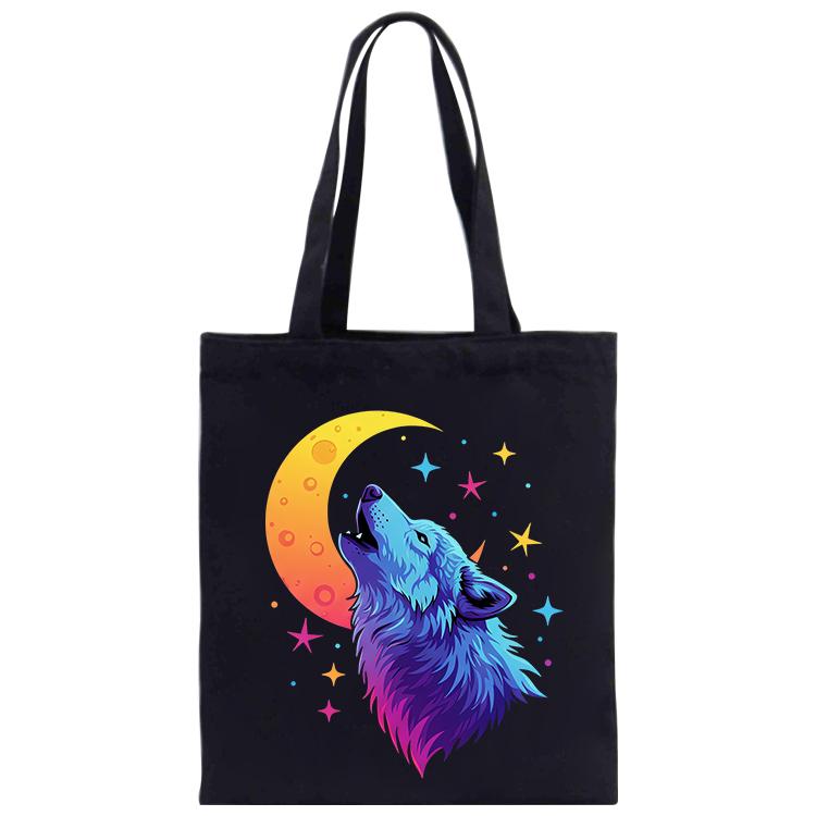 Moon Wolf Printed Canvas Handbag Digital Print On Your Demand, Size:35x30cm